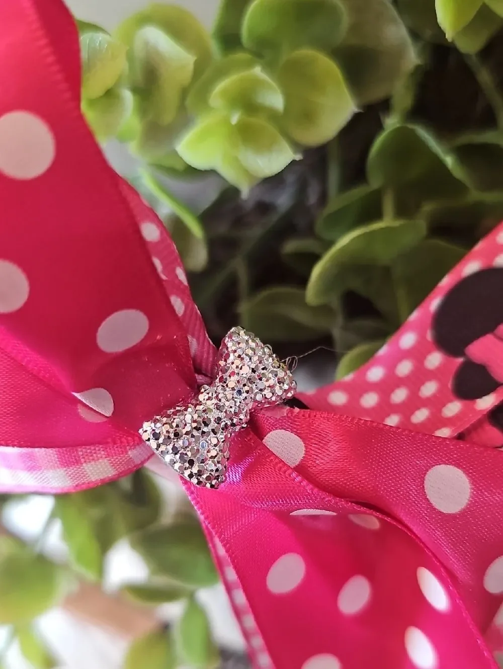 Pink Polka Dot Bow Headband with Rhinestone Accent Girls